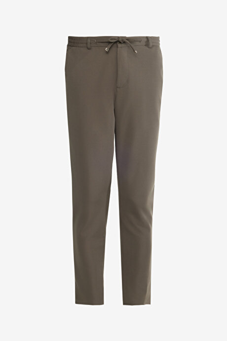 Slim Fit Dar Kesim Beli Bağlamalı Yan Cepli Casual Jogger Haki Pantolon resmi