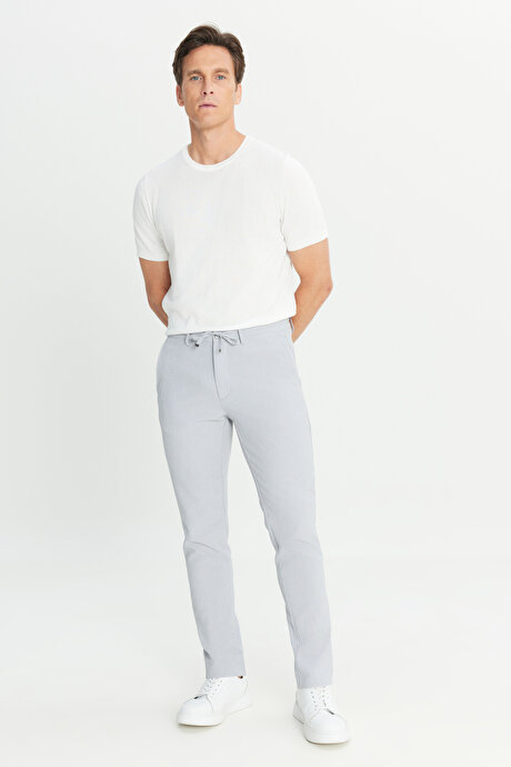 Slim Fit Dar Kesim Beli Bağlamalı Çizgili Yan Cepli Casual Jogger Koyu Gri Pantolon resmi