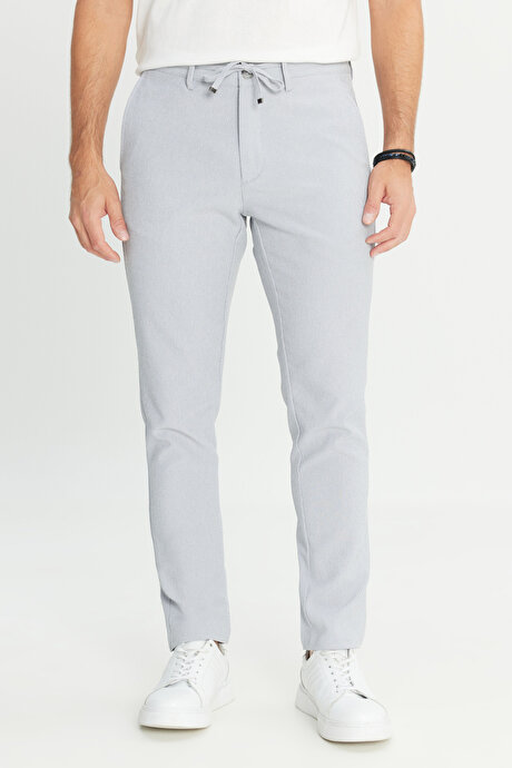 Slim Fit Dar Kesim Beli Bağlamalı Çizgili Yan Cepli Casual Jogger Koyu Gri Pantolon resmi