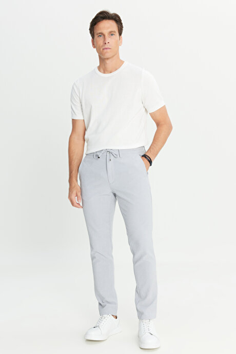 Slim Fit Dar Kesim Beli Bağlamalı Çizgili Yan Cepli Casual Jogger Koyu Gri Pantolon resmi
