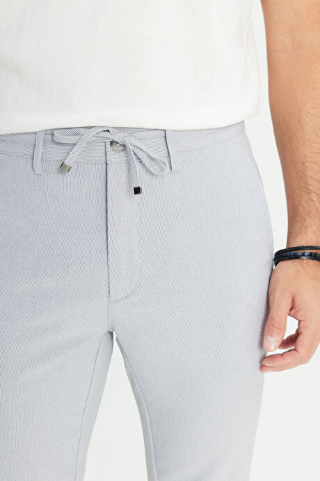 Slim Fit Dar Kesim Beli Bağlamalı Çizgili Yan Cepli Casual Jogger Koyu Gri Pantolon resmi