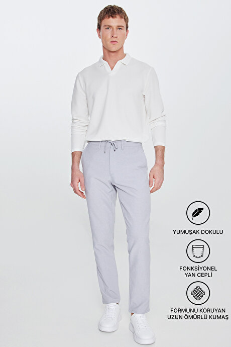 Slim Fit Dar Kesim Beli Bağlamalı Yan Cepli Casual Jogger Koyu Gri Pantolon resmi