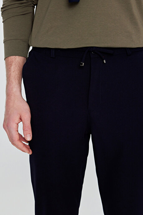 Slim Fit Dar Kesim Beli Bağlamalı Yan Cepli Casual Jogger Lacivert Pantolon resmi