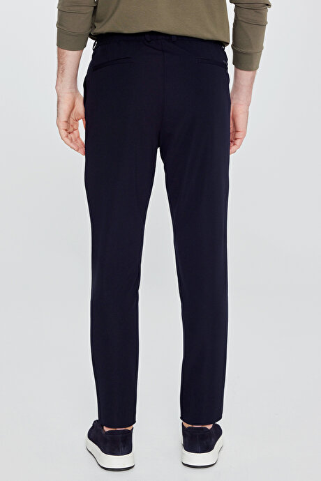 Slim Fit Dar Kesim Beli Bağlamalı Yan Cepli Casual Jogger Lacivert Pantolon resmi