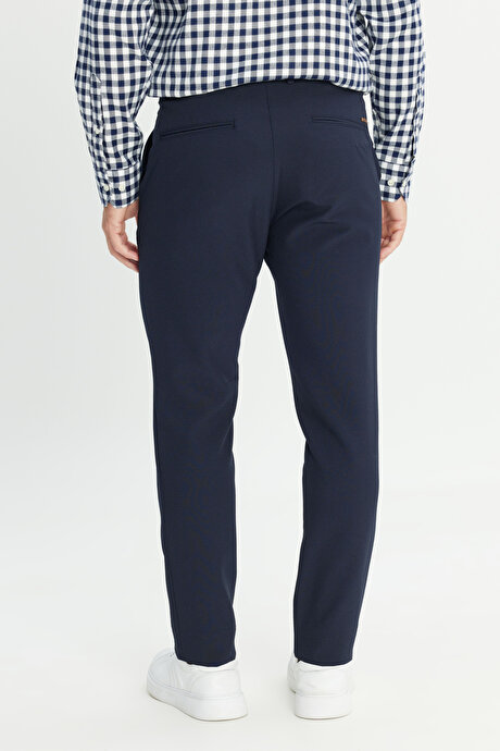 Slim Fit Dar Kesim Beli Bağlamalı Çizgili Yan Cepli Casual Jogger Lacivert Pantolon resmi