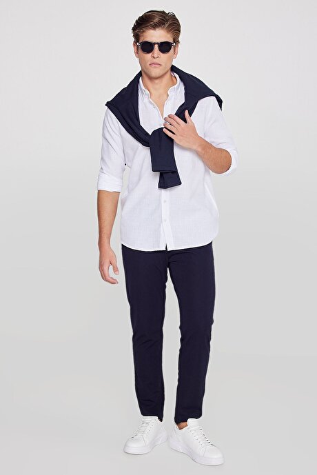 Slim Fit Dar Kesim Beli Bağlamalı Yan Cepli Casual Jogger Lacivert Pantolon resmi