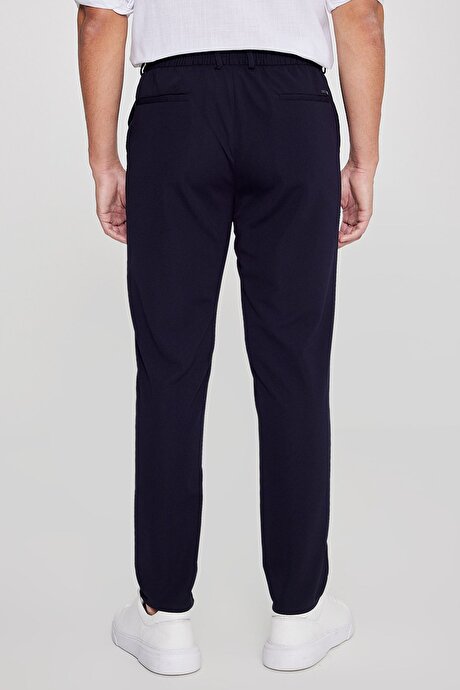 Slim Fit Dar Kesim Beli Bağlamalı Yan Cepli Casual Jogger Lacivert Pantolon resmi