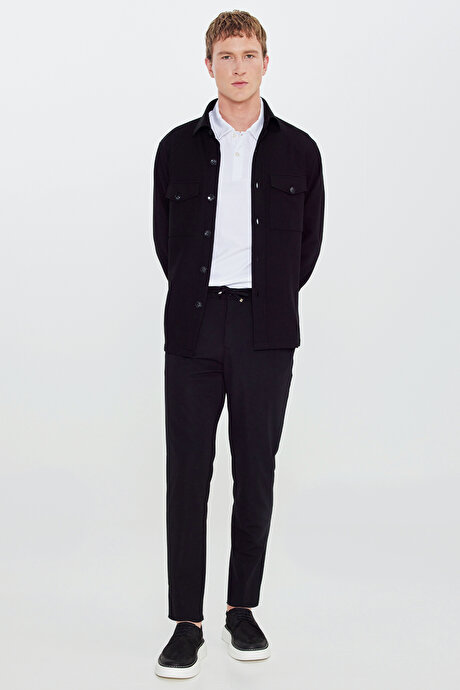 Slim Fit Dar Kesim Beli Bağlamalı Yan Cepli Casual Jogger Siyah Pantolon resmi