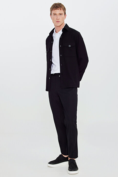 Slim Fit Dar Kesim Beli Bağlamalı Yan Cepli Casual Jogger Siyah Pantolon resmi