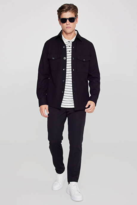 Slim Fit Dar Kesim Beli Bağlamalı Yan Cepli Casual Jogger Siyah Pantolon resmi