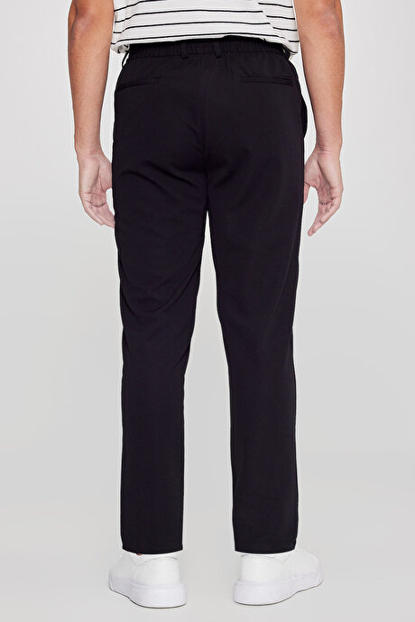 Slim Fit Dar Kesim Beli Bağlamalı Yan Cepli Casual Jogger Siyah Pantolon resmi