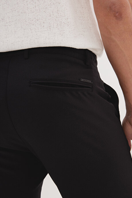 Slim Fit Dar Kesim Beli Bağlamalı Çizgili Yan Cepli Casual Jogger Siyah Pantolon resmi