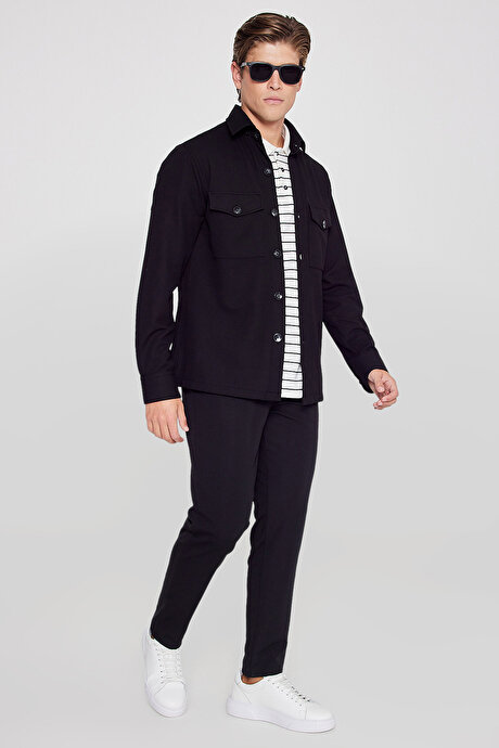 Slim Fit Dar Kesim Beli Bağlamalı Yan Cepli Casual Jogger Siyah Pantolon resmi