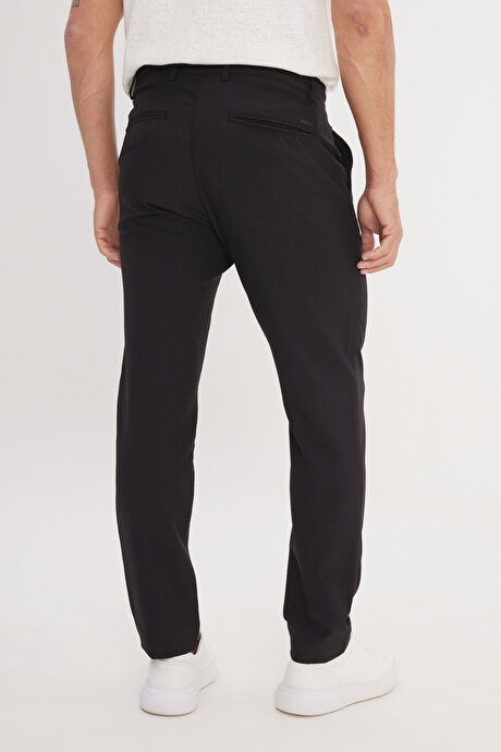 Slim Fit Dar Kesim Beli Bağlamalı Çizgili Yan Cepli Casual Jogger Siyah Pantolon resmi