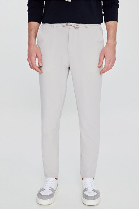 Slim Fit Dar Kesim Beli Bağlamalı Yan Cepli Casual Jogger Taş Pantolon resmi