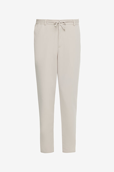 Slim Fit Dar Kesim Beli Bağlamalı Yan Cepli Casual Jogger Taş Pantolon resmi