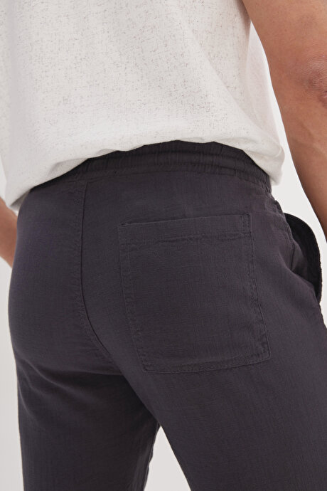 %100 Pamuk Slim Fit Dar Kesim Beli Bağlamalı Yan Cepli Antrasit Pantolon resmi