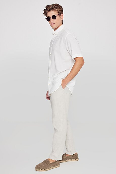 %100 Pamuk Slim Fit Dar Kesim Beli Bağlamalı Yan Cepli Taş Pantolon resmi