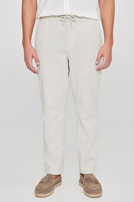 %100 Pamuk Slim Fit Dar Kesim Beli Bağlamalı Yan Cepli Taş Pantolon resmi