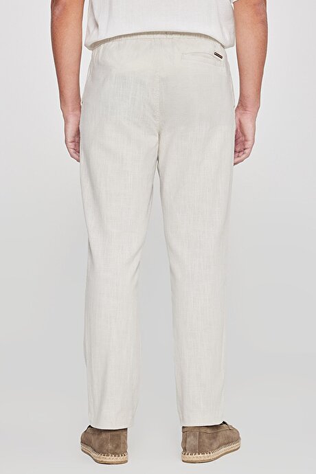 %100 Pamuk Slim Fit Dar Kesim Beli Bağlamalı Yan Cepli Taş Pantolon resmi