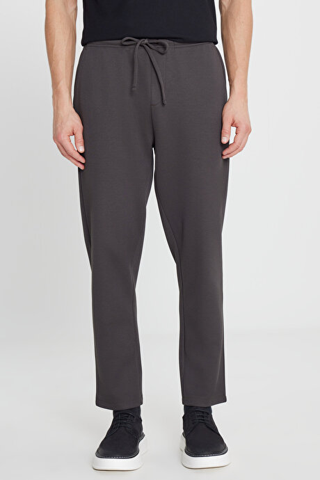 Pamuklu Standart Fit Normal Kesim Beli Lastikli Diagonal Desenli Örme Kahverengi Örme Pantolon resmi