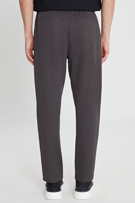 Pamuklu Standart Fit Normal Kesim Beli Lastikli Diagonal Desenli Örme Kahverengi Pantolon resmi