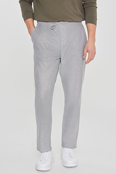 Pamuklu Standart Fit Normal Kesim Beli Lastikli Diagonal Desenli Örme SIYAH MELANJ Pantolon resmi