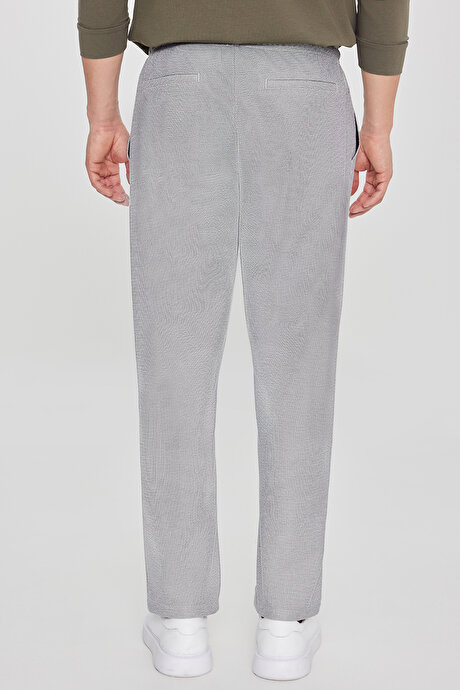 Pamuklu Standart Fit Normal Kesim Beli Lastikli Diagonal Desenli Örme SIYAH MELANJ Pantolon resmi