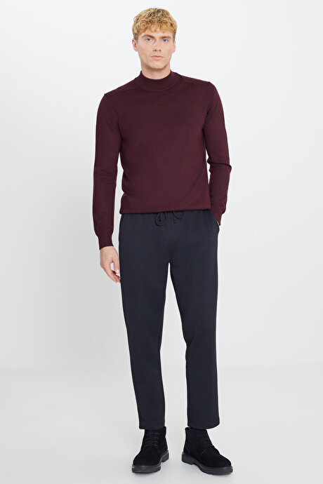 Pamuklu Standart Fit Normal Kesim Beli Lastikli Diagonal Desenli Örme Siyah Örme Pantolon resmi