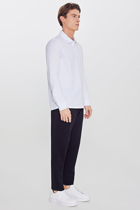 Pamuklu Standart Fit Normal Kesim Beli Lastikli Diagonal Desenli Örme Siyah Pantolon resmi