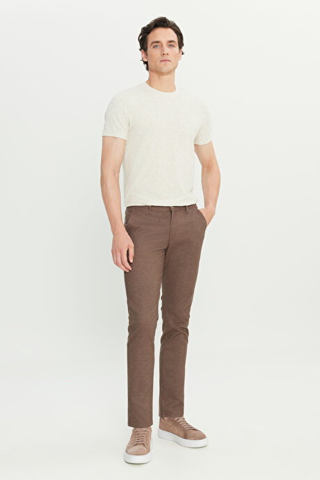 Pamuklu Slim Fit Dar Kesim Yan Cepli Armürlü Casual Kahverengi Pantolon resmi