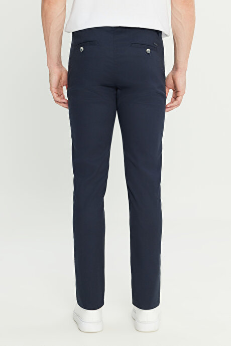 Pamuklu Slim Fit Dar Kesim Armürlü Yan Cepli Casual Lacivert Pantolon resmi