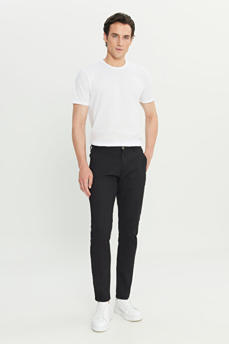 Pamuklu Slim Fit Dar Kesim Armürlü Yan Cepli Casual Siyah Pantolon resmi