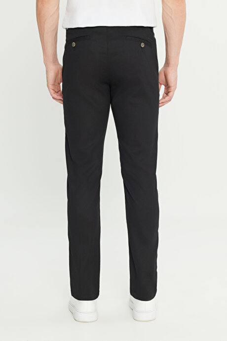 Pamuklu Slim Fit Dar Kesim Armürlü Yan Cepli Casual Siyah Pantolon resmi
