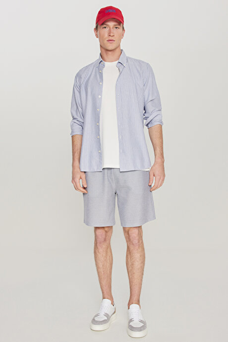 Pamuklu Standart Fit Normal Kesim Beli Bağlamalı Yan Cepli Örme Lacivert Şort resmi