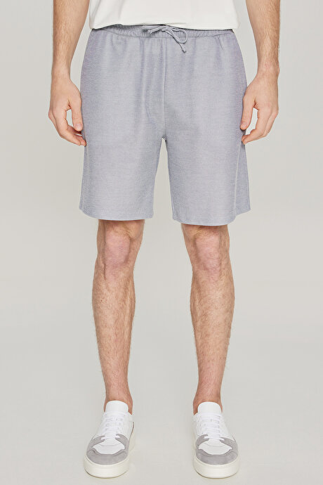 Pamuklu Standart Fit Normal Kesim Beli Bağlamalı Yan Cepli Örme Lacivert Şort resmi