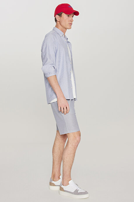 Pamuklu Standart Fit Normal Kesim Beli Bağlamalı Yan Cepli Örme Lacivert Şort resmi