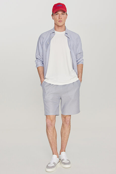 Pamuklu Standart Fit Normal Kesim Beli Bağlamalı Yan Cepli Örme Lacivert Şort resmi