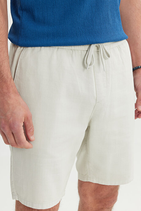 %100 Pamuk Comfort Fit Beli Bağlamalı Flamlı Yan Cep Açık Gri Şort resmi
