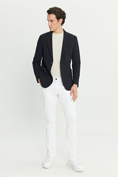 %100 Pamuk Slim Fit Dar Kesim Mono Yaka Torba Cepli Blazer Siyah Ceket resmi