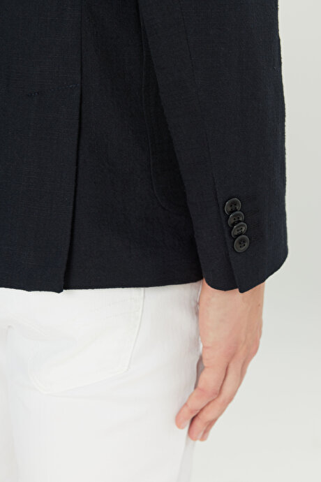 %100 Pamuk Slim Fit Dar Kesim Mono Yaka Torba Cepli Blazer Siyah Ceket resmi