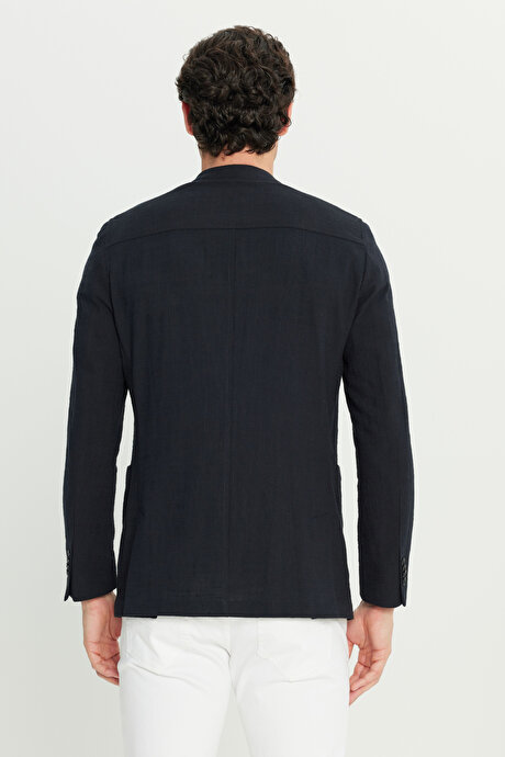 %100 Pamuk Slim Fit Dar Kesim Mono Yaka Torba Cepli Blazer Siyah Ceket resmi