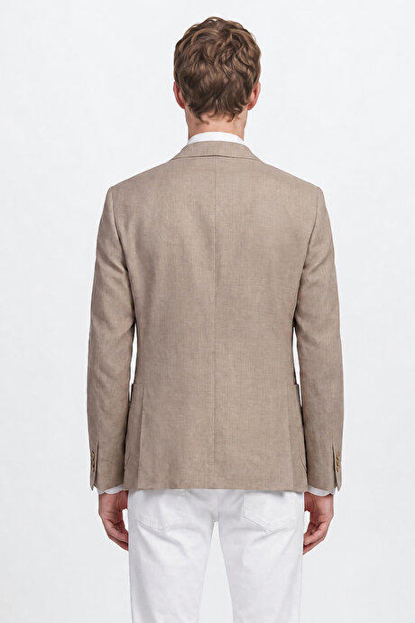 Slim Fit Dar Kesim Mono Yaka Torba Cepli Blazer Bej Ceket resmi