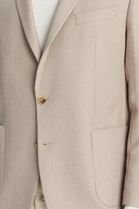 Slim Fit Dar Kesim Mono Yaka Torba Cepli Blazer Bej Ceket resmi