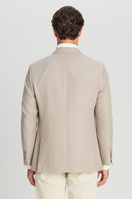 Slim Fit Dar Kesim Mono Yaka Torba Cepli Blazer Bej Ceket resmi