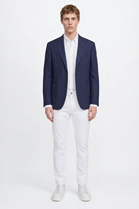 Slim Fit Dar Kesim Mono Yaka Torba Cepli Blazer Lacivert Ceket resmi