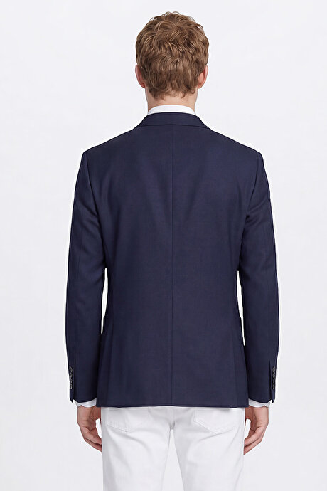 Slim Fit Dar Kesim Mono Yaka Torba Cepli Blazer Lacivert Ceket resmi