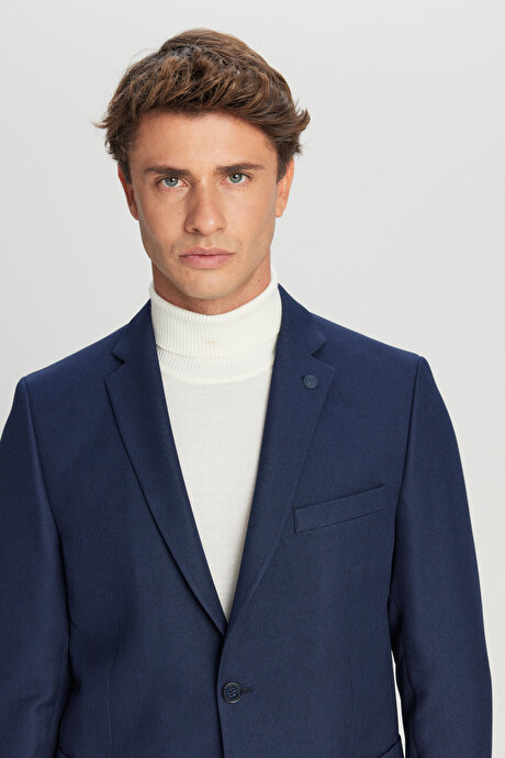 Slim Fit Dar Kesim Mono Yaka Torba Cepli Blazer Lacivert Ceket resmi