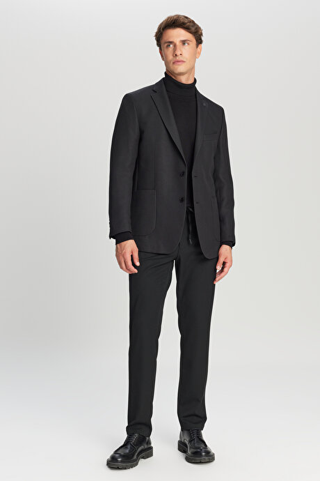Slim Fit Dar Kesim Mono Yaka Torba Cepli Blazer Siyah Ceket resmi