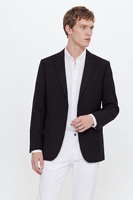Slim Fit Dar Kesim Mono Yaka Torba Cepli Blazer Siyah Ceket resmi